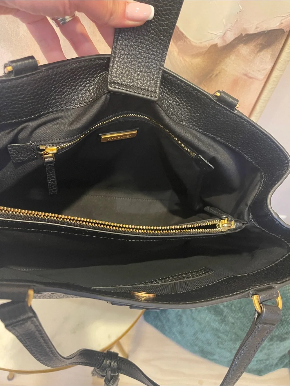 Tory Burch Black Pebbled Leather Tote with Tassels - Picture 6 of 7